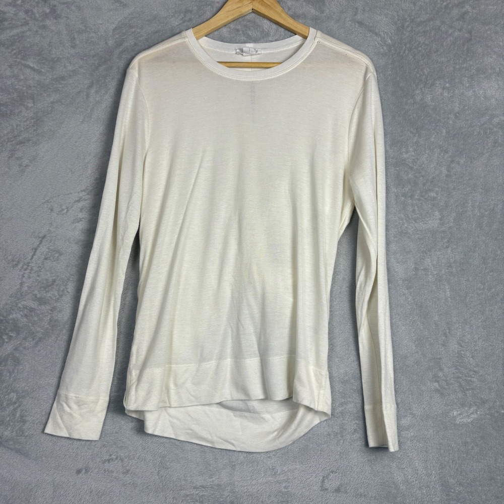 Helmut Lang Womens Cream Tencel Silk Blend Twisted Open Back Long Sleeve Top M